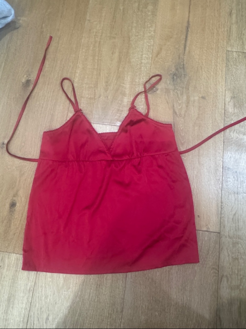 Brandy  Melville Satin Red Spaghetti Strap V-Neck Women's Tank Top